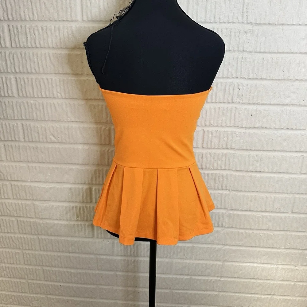 Susana Monaco Poplin Tube Flared Pleated Sleeveless Top Sz S Orange Summer